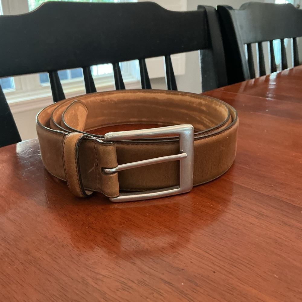 VTG Eddie Bauer Brown Leather Belt Mens 40 Cowhide Leather Buckle England Made